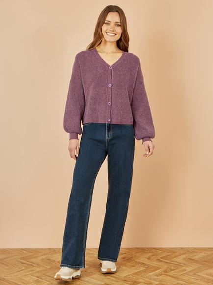 Yumi V Neck Chunky Cardigan - view 2, Purple