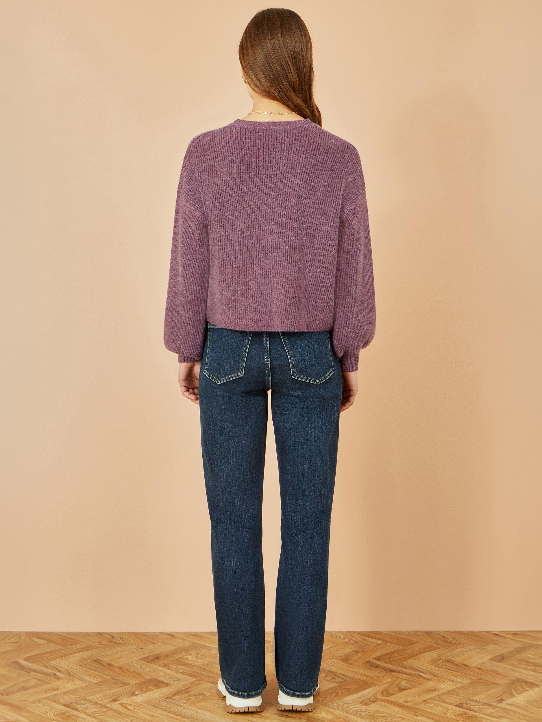 Product image 5 of 5, which shows Yumi V Neck Chunky Cardigan, Purple, S