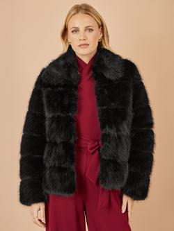 Yumi Luxe Collar Faux Fur Coat, Black