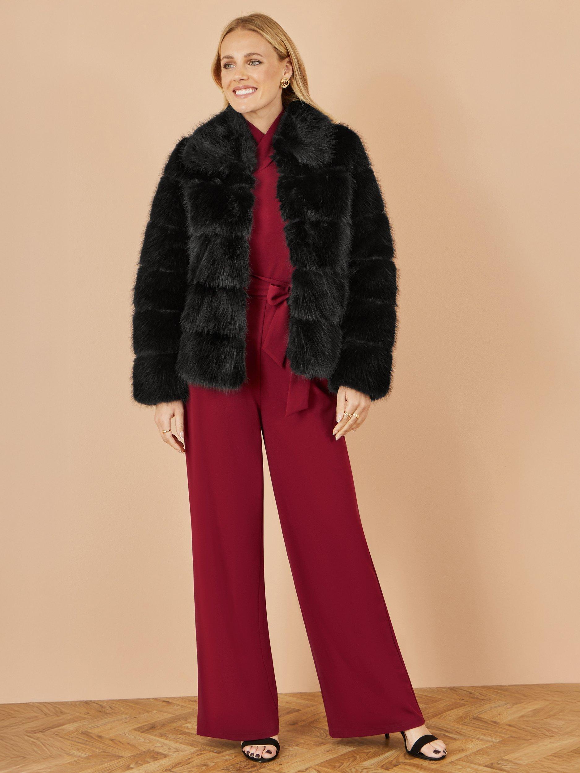 Product image 2 of 4, which shows Yumi Luxe Collar Faux Fur Coat, Black, 8