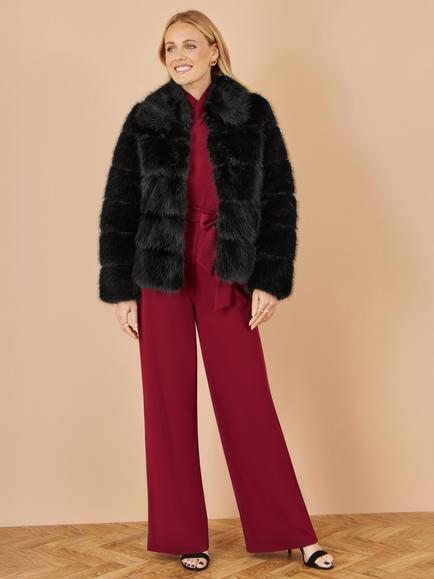 Yumi Luxe Collar Faux Fur Coat - view 2, Black