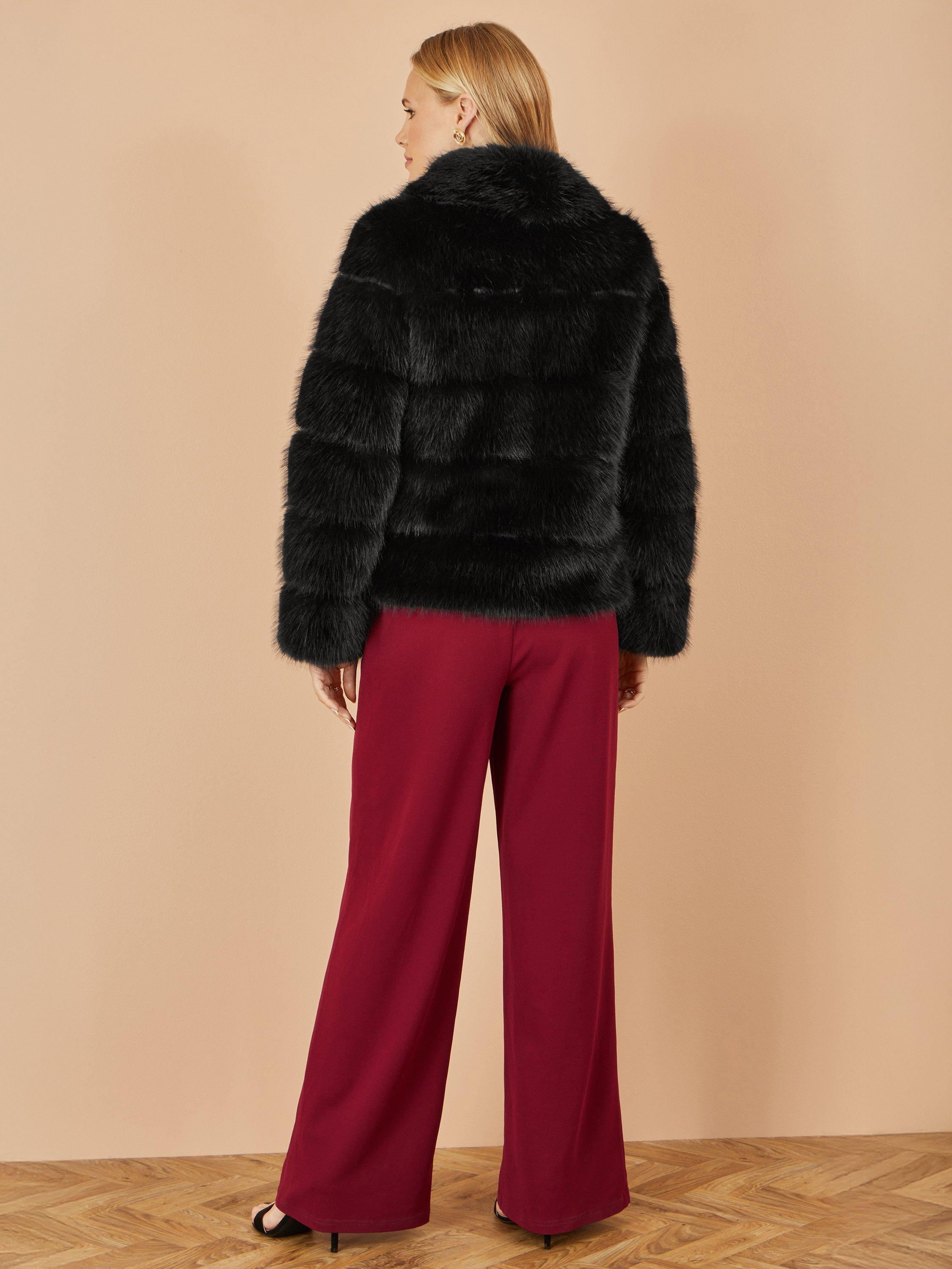 Product image 4 of 4, which shows Yumi Luxe Collar Faux Fur Coat, Black, 8