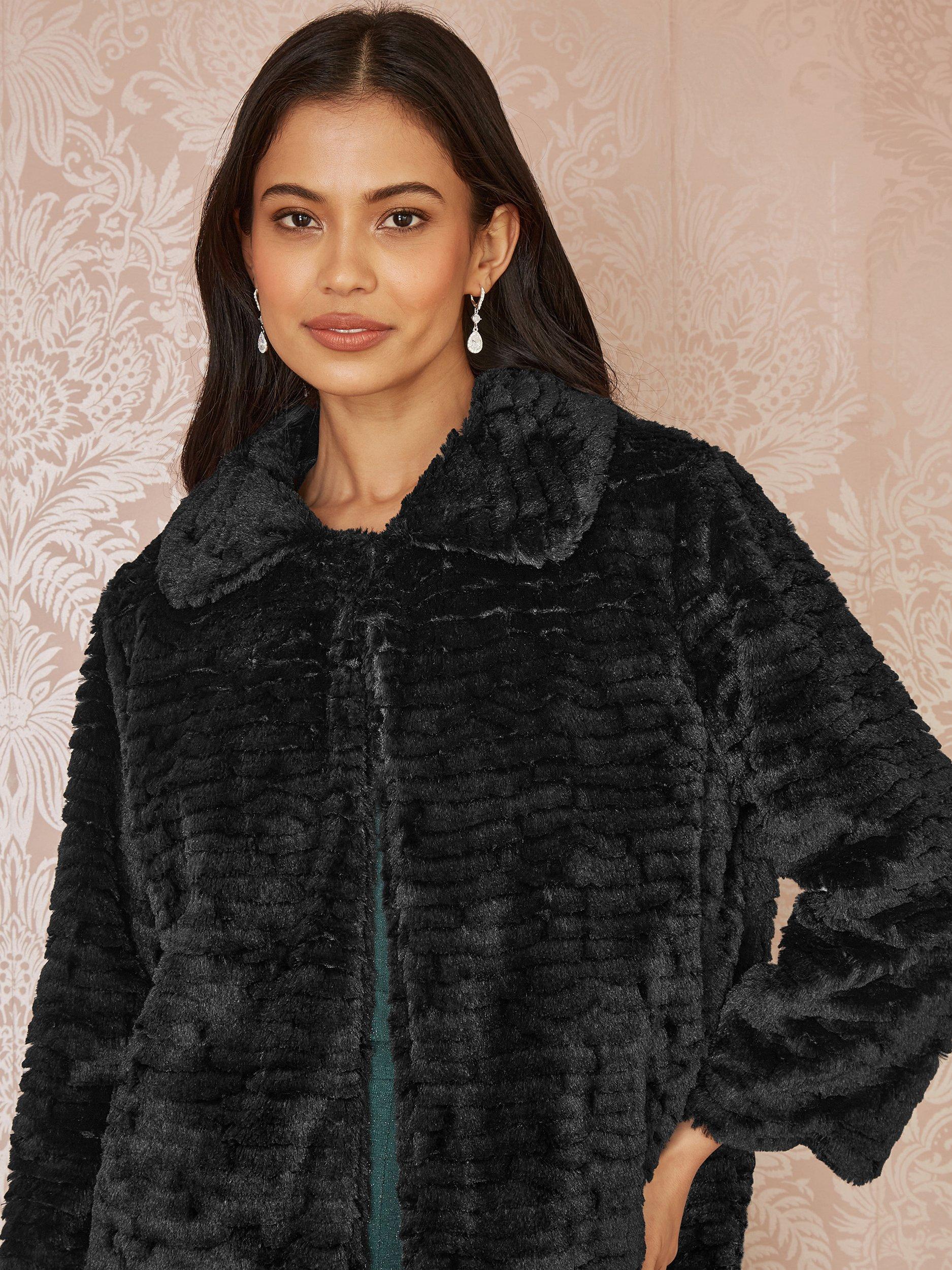 Product image 1 of 4, which shows Yumi Short Faux Fur Jacket, Black, 8