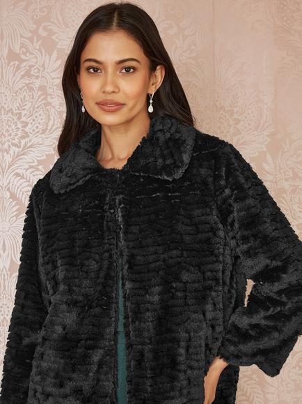 Yumi Short Faux Fur Jacket, Black
