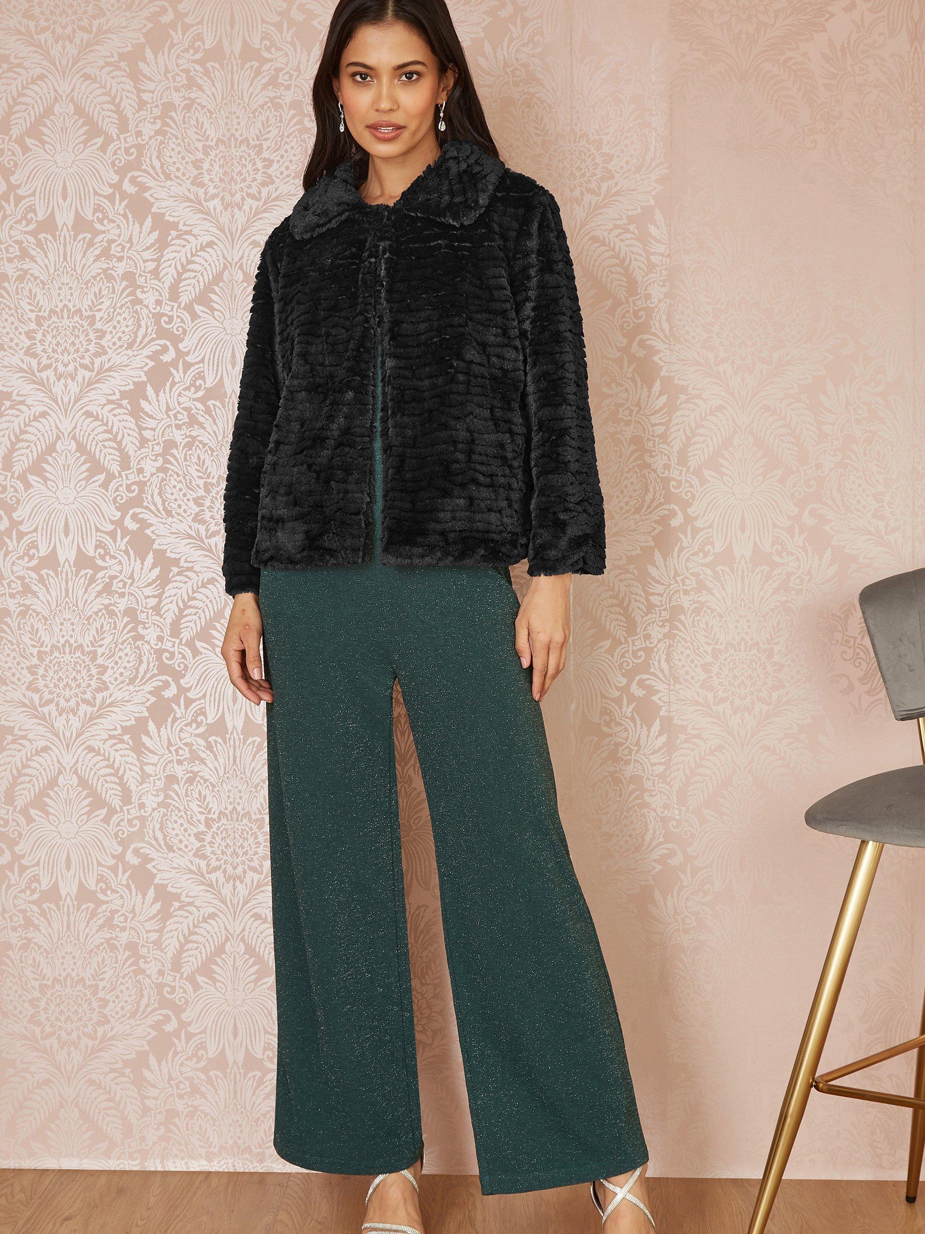 Product image 2 of 4, which shows Yumi Short Faux Fur Jacket, Black, 8