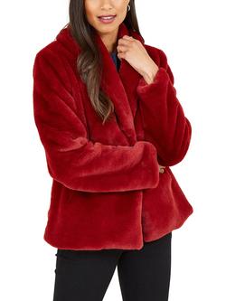 Yumi Wrap Faux Fur Coat, Red