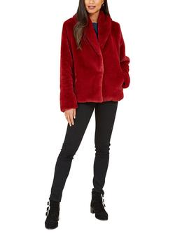 Yumi Wrap Faux Fur Coat - view 2, Red