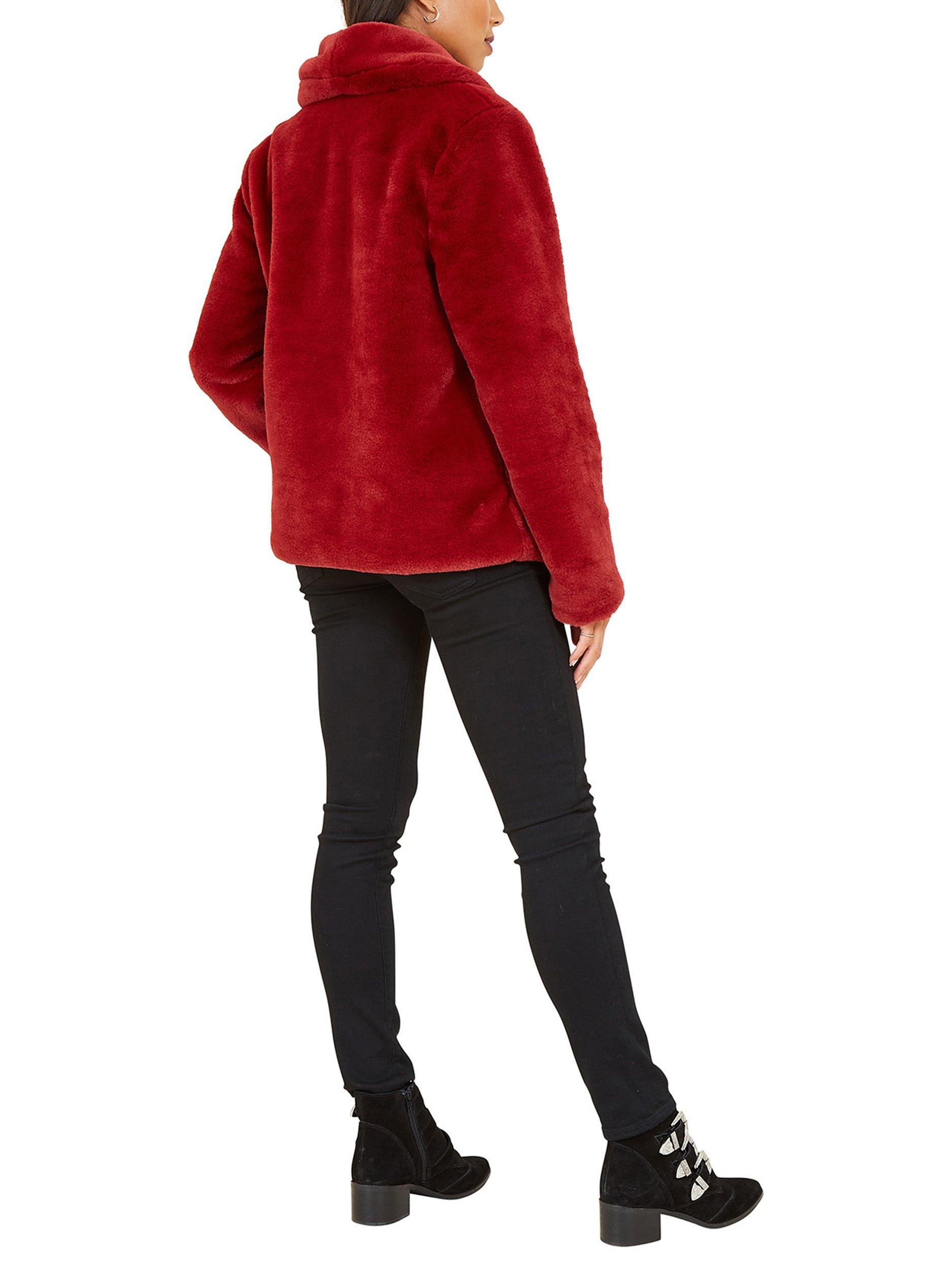 Product image 3 of 4, which shows Yumi Wrap Faux Fur Coat, Red, 8