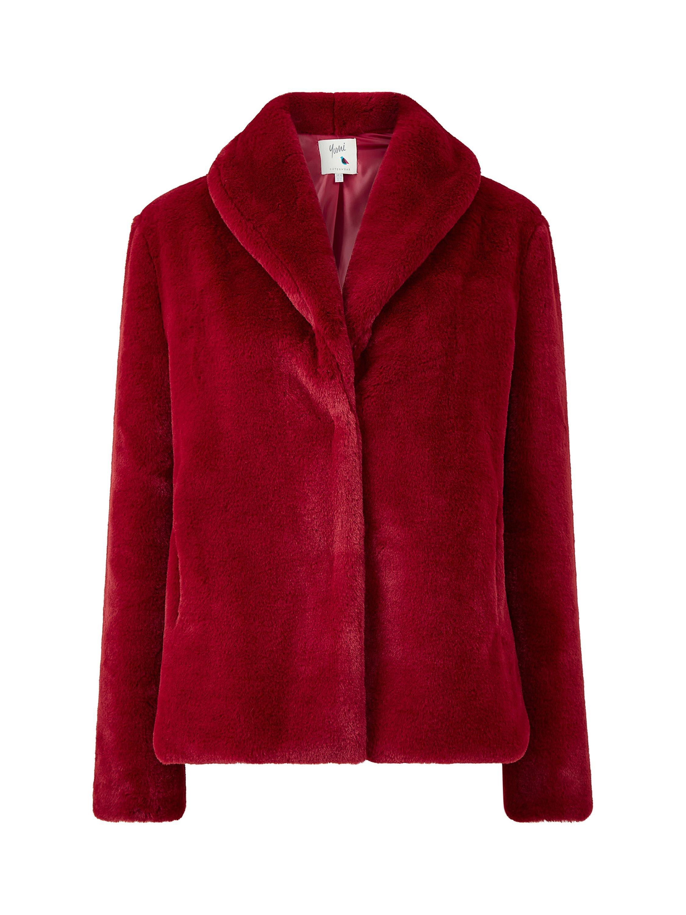 Product image 4 of 4, which shows Yumi Wrap Faux Fur Coat, Red, 8