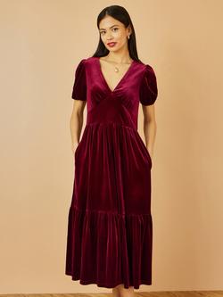 Yumi Velvet Midi Dress, Burgundy