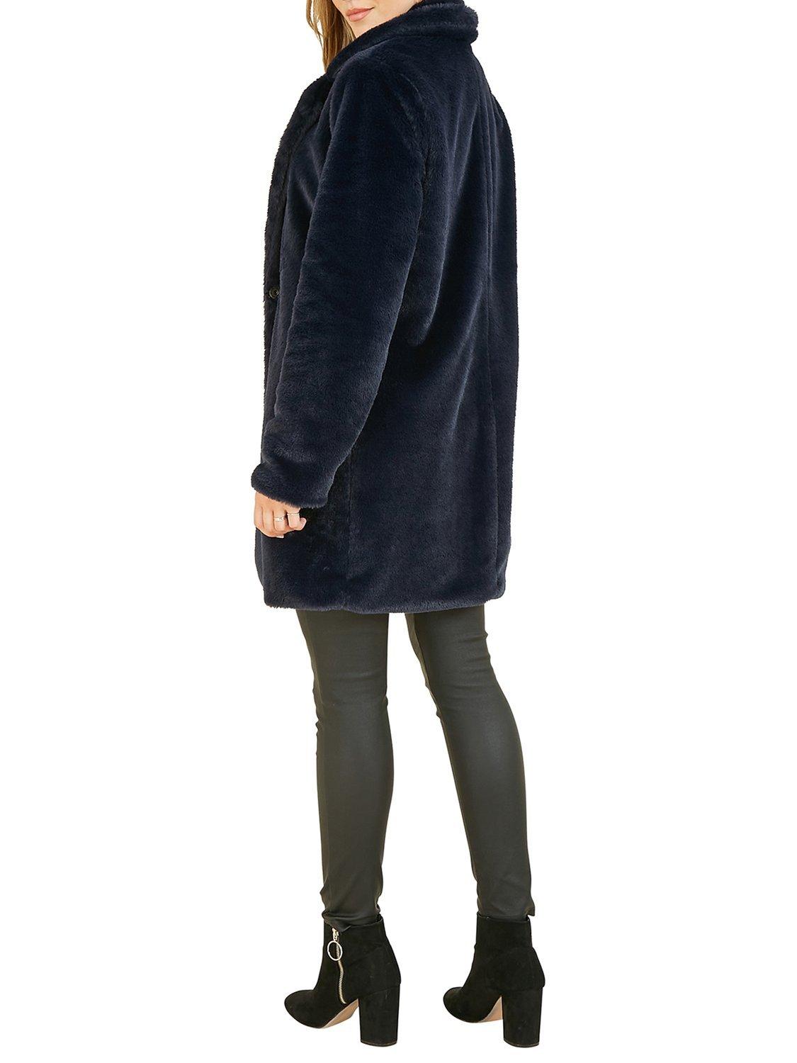 Product image 3 of 4, which shows Yumi Faux Fur Collar Longline Coat, Navy, 8
