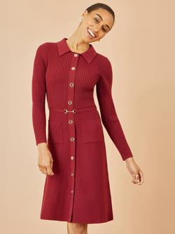 Yumi Long Sleeve Round Neck Midi Dress, Burgundy
