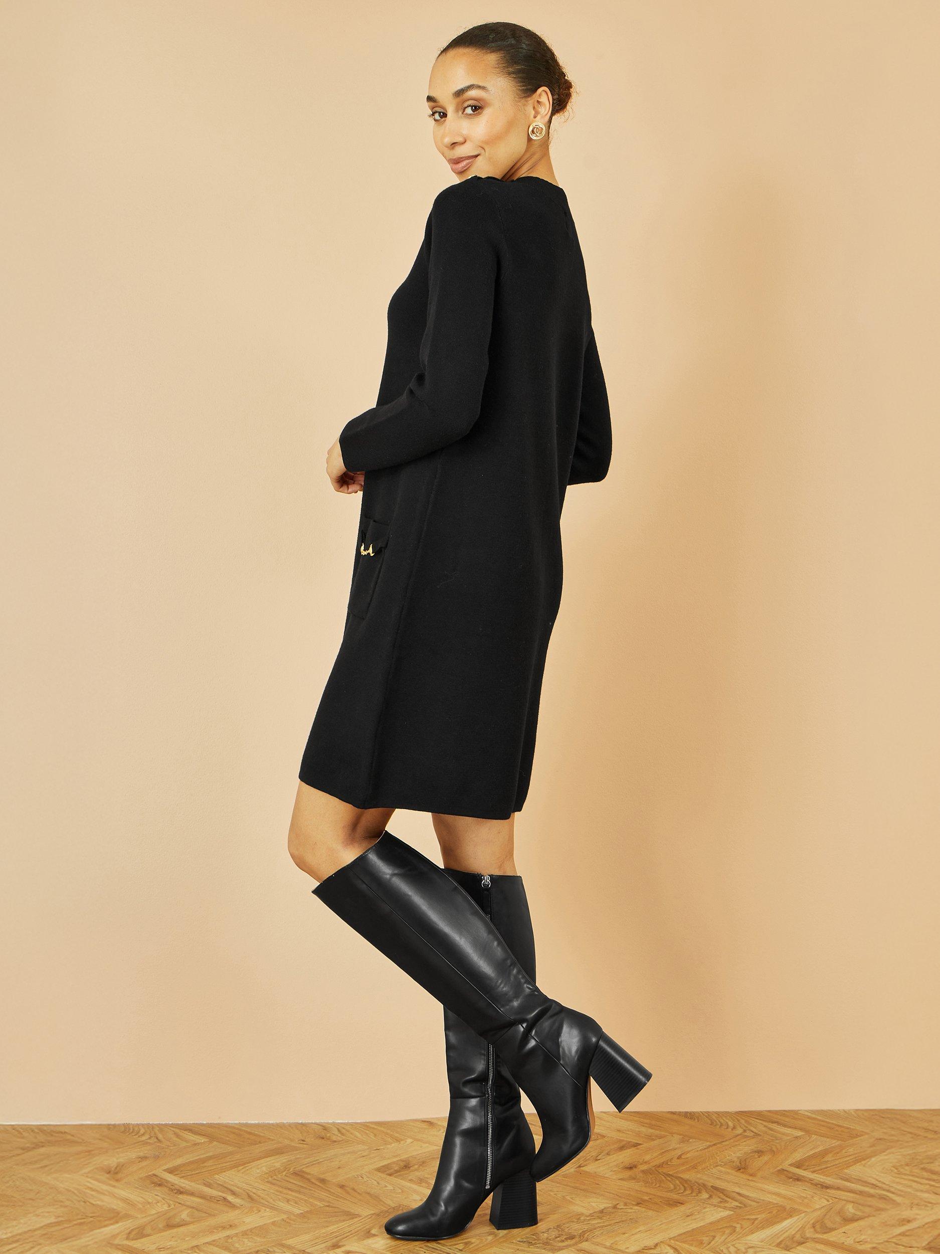 Product image 4 of 5, which shows Yumi Knitted Tunic Dress, Black, XS