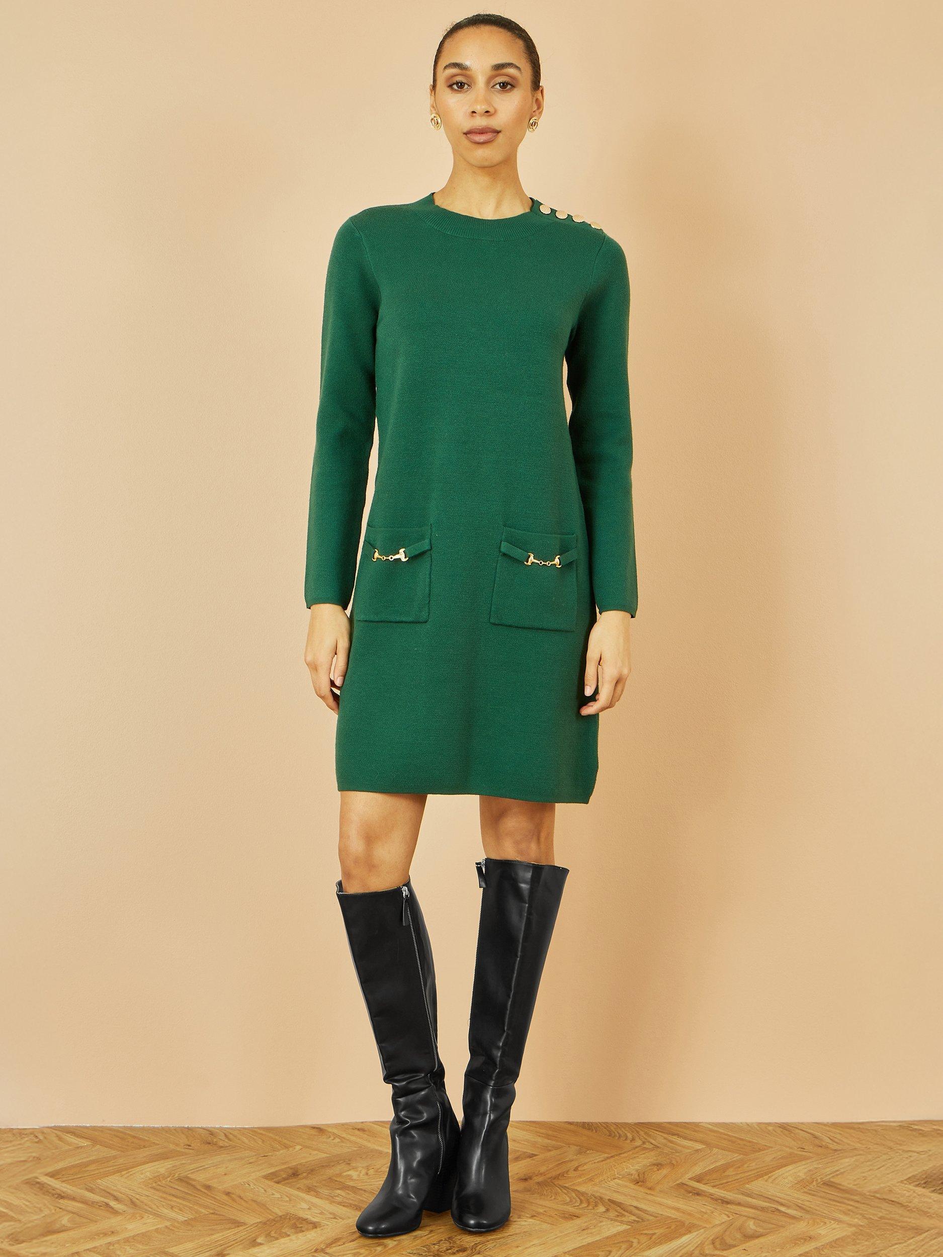 Product image 2 of 5, which shows Yumi Knitted Tunic Dress, Green, XS