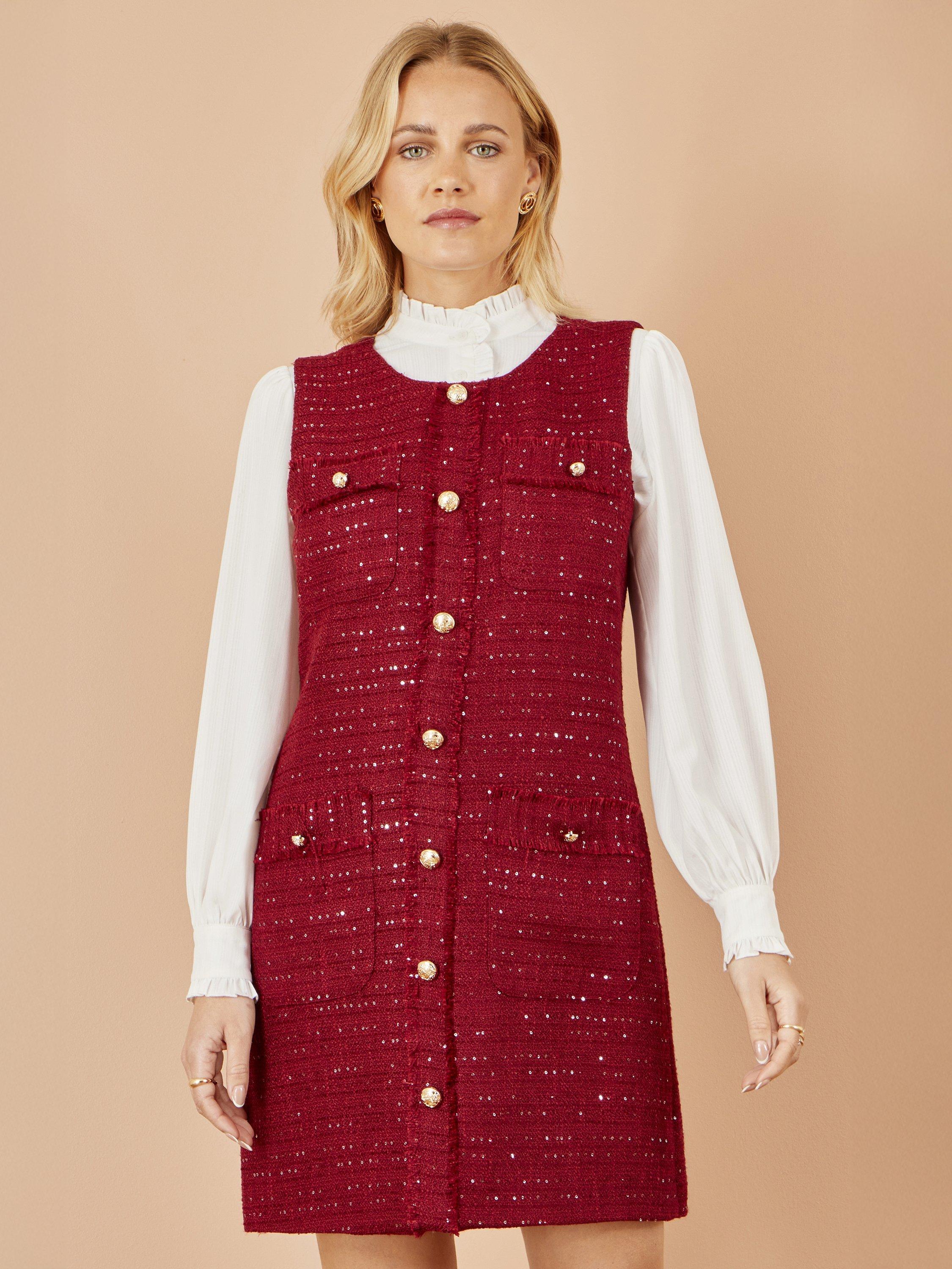 Product image 1 of 5, which shows Yumi Sleeveless Round Neck Mini Dress, Burgundy, 8