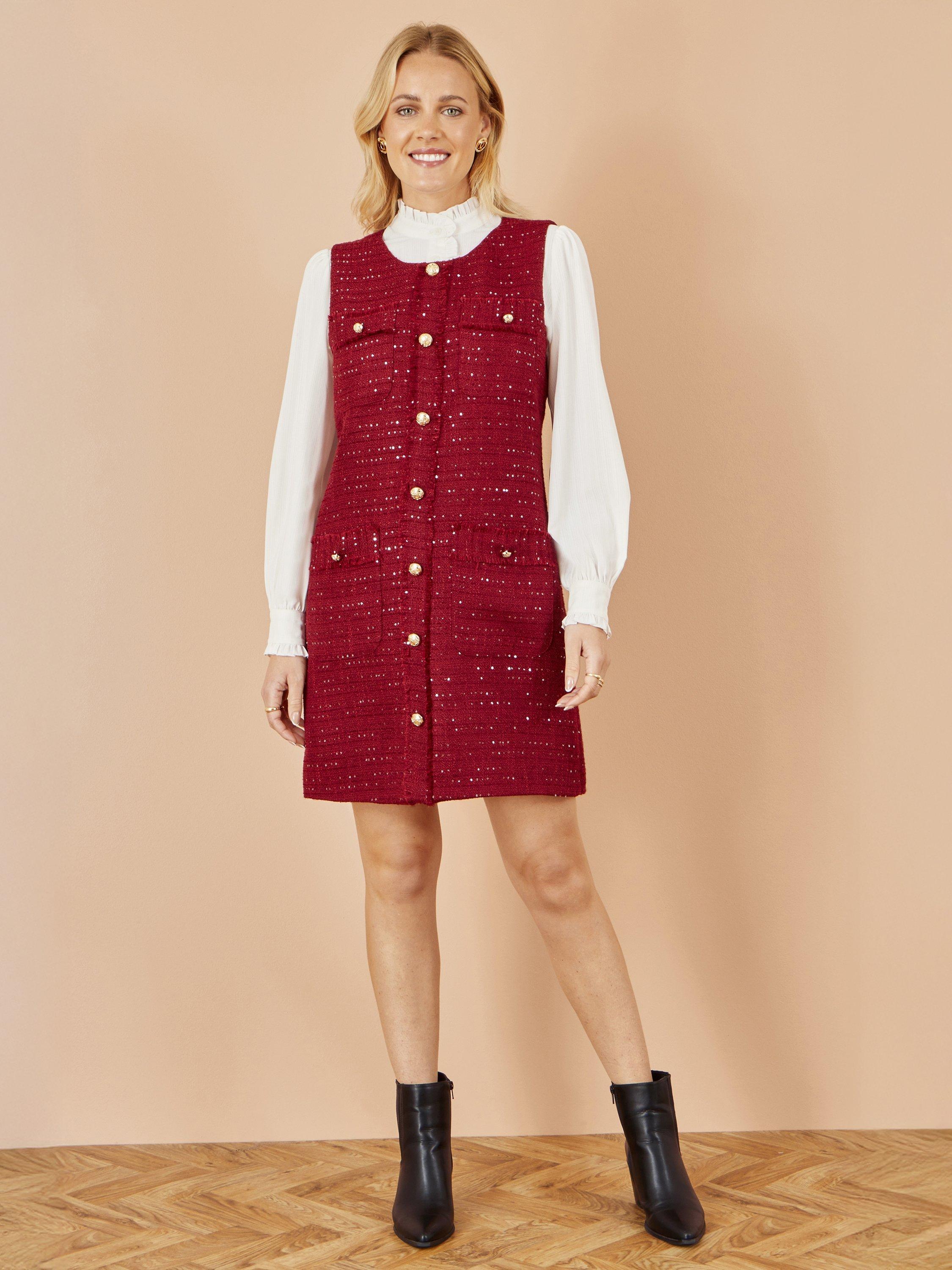 Product image 2 of 5, which shows Yumi Sleeveless Round Neck Mini Dress, Burgundy, 8