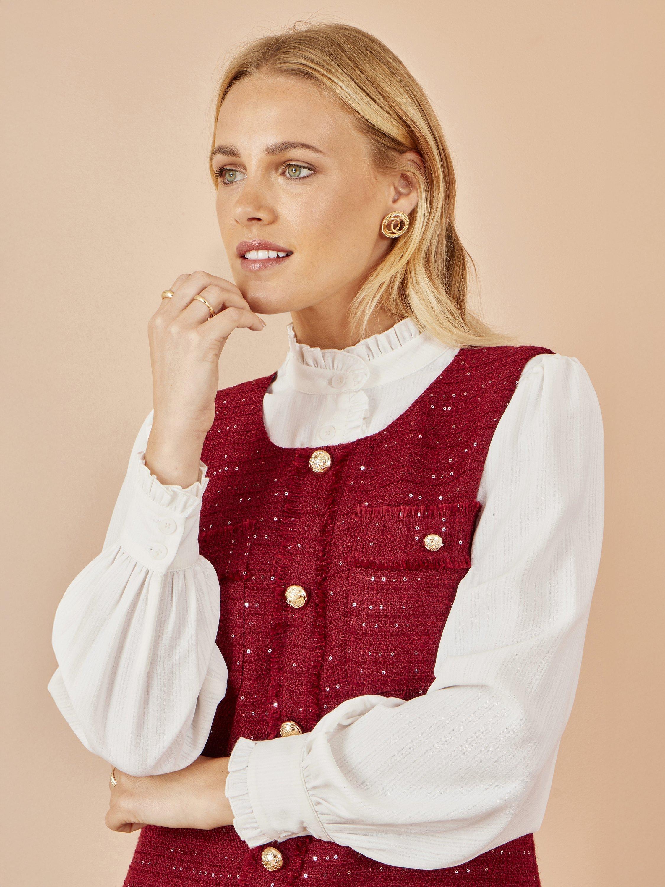 Product image 3 of 5, which shows Yumi Sleeveless Round Neck Mini Dress, Burgundy, 8