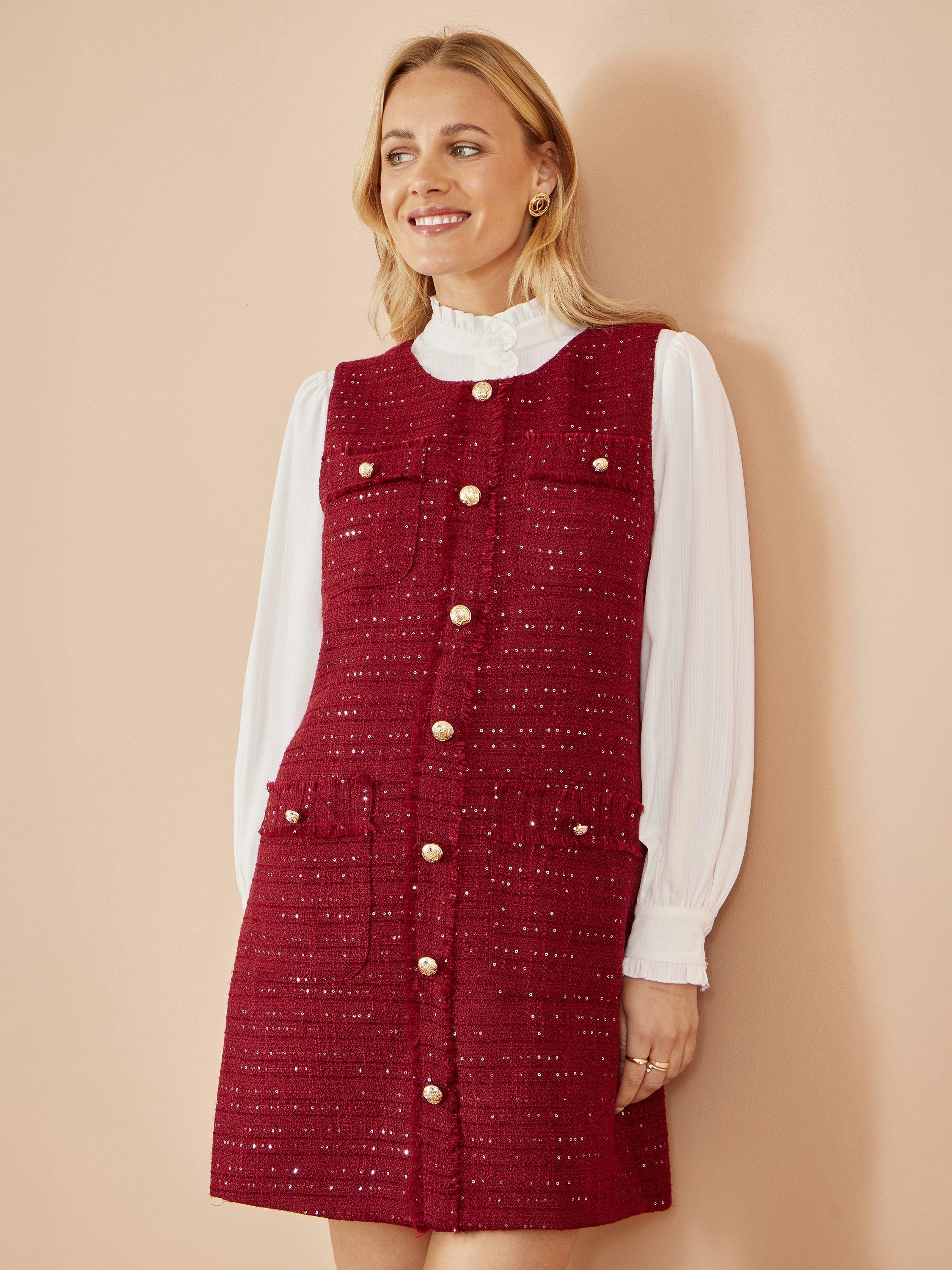 Product image 4 of 5, which shows Yumi Sleeveless Round Neck Mini Dress, Burgundy, 8