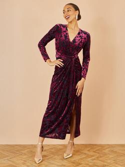 Yumi Textured Velour Wrap Midi Dress - view 2, Burgundy