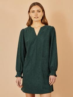 Yumi Ruched Sleeve Corduroy Tunic Dress, Green