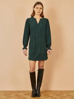 Yumi Ruched Sleeve Corduroy Tunic Dress - view 2, Green