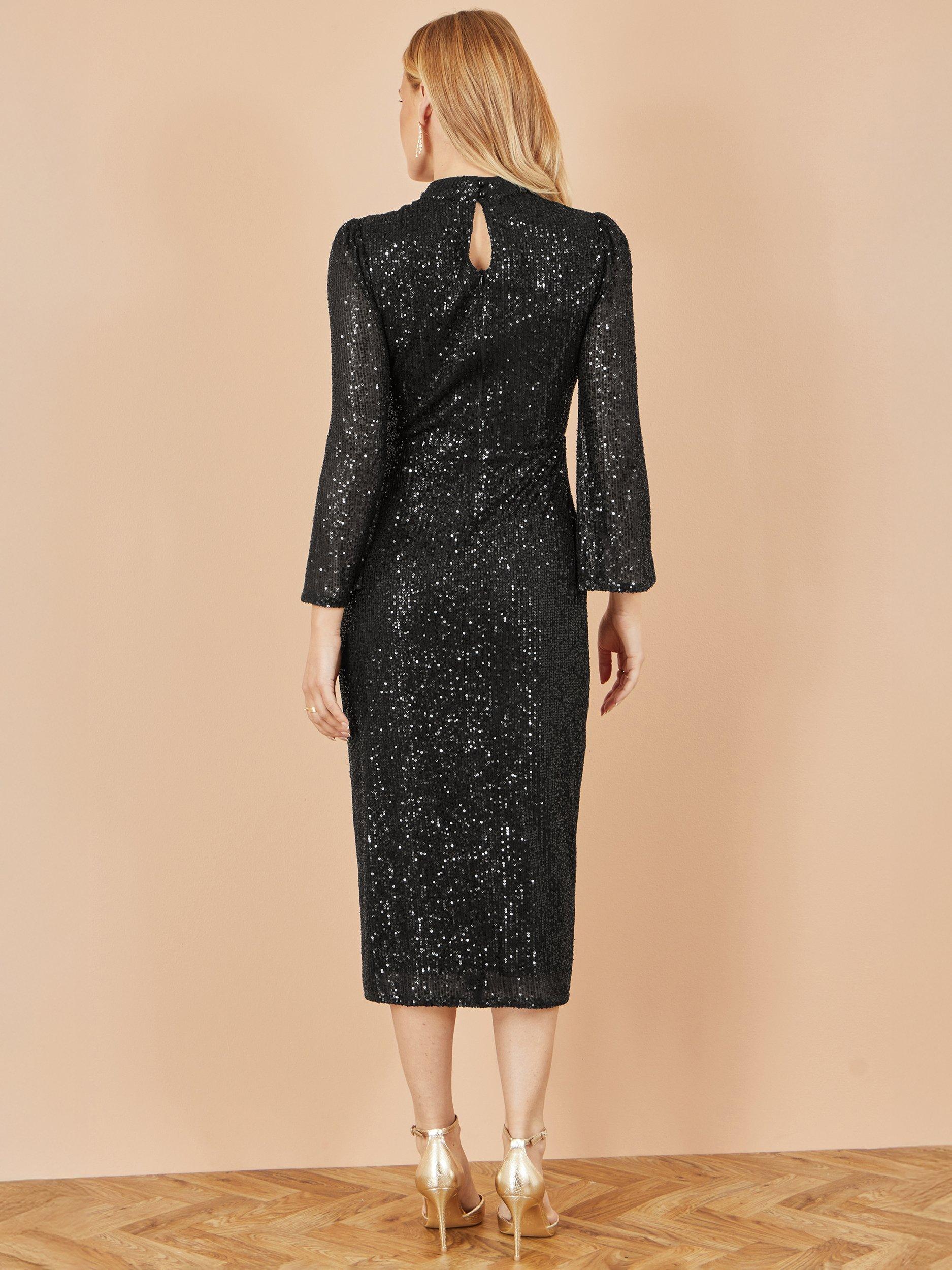 Product image 4 of 4, which shows Yumi Sequin Fitted Midi Dress, Black, 8