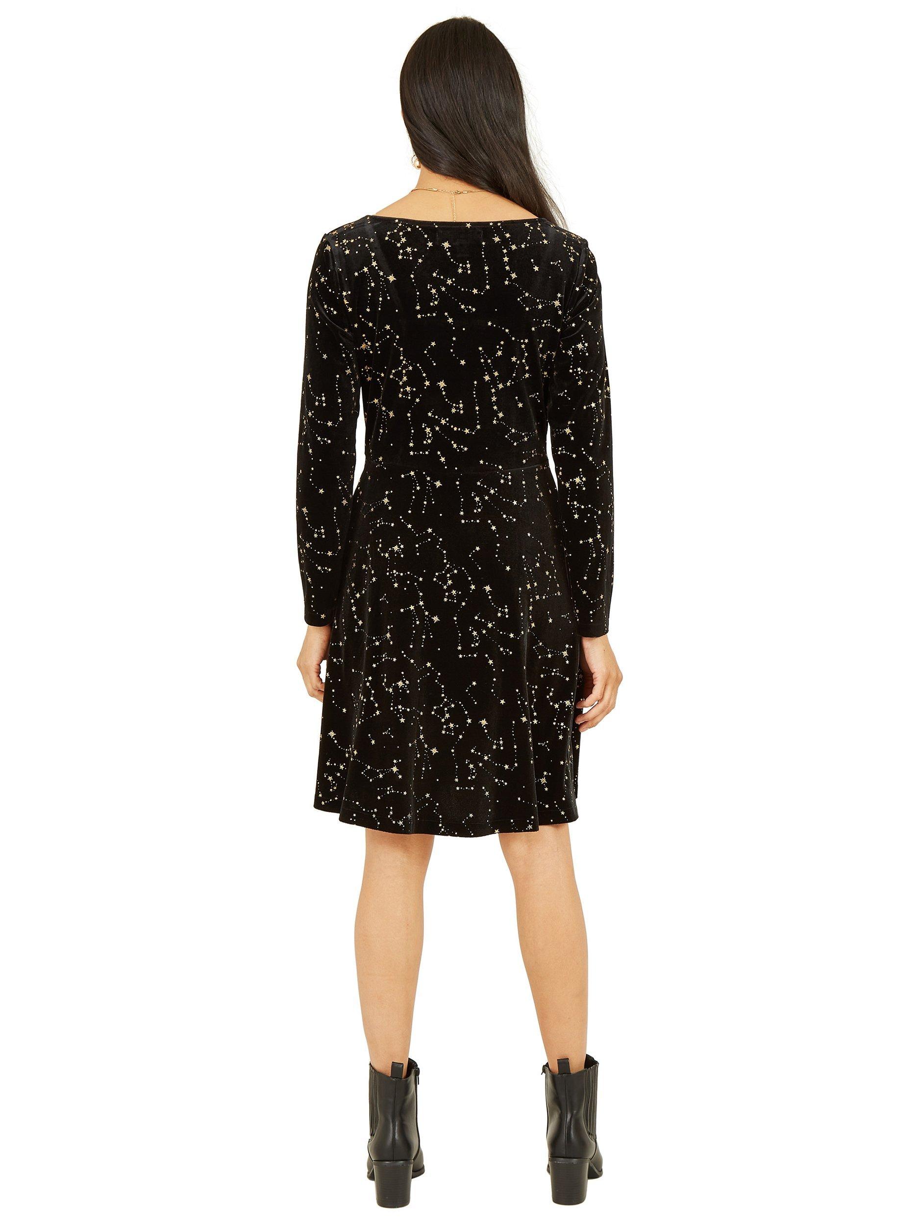 Product image 4 of 5, which shows Yumi Flared Long Sleeve Knee Length Dress , Black, 8
