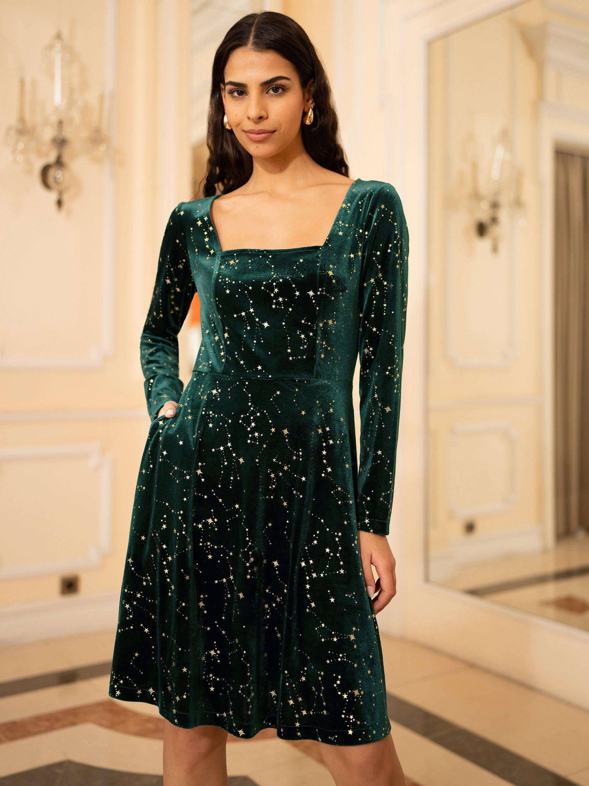 Product image 1 of 6, which shows Yumi Long Sleeve Knee Length Dress , Green, 8