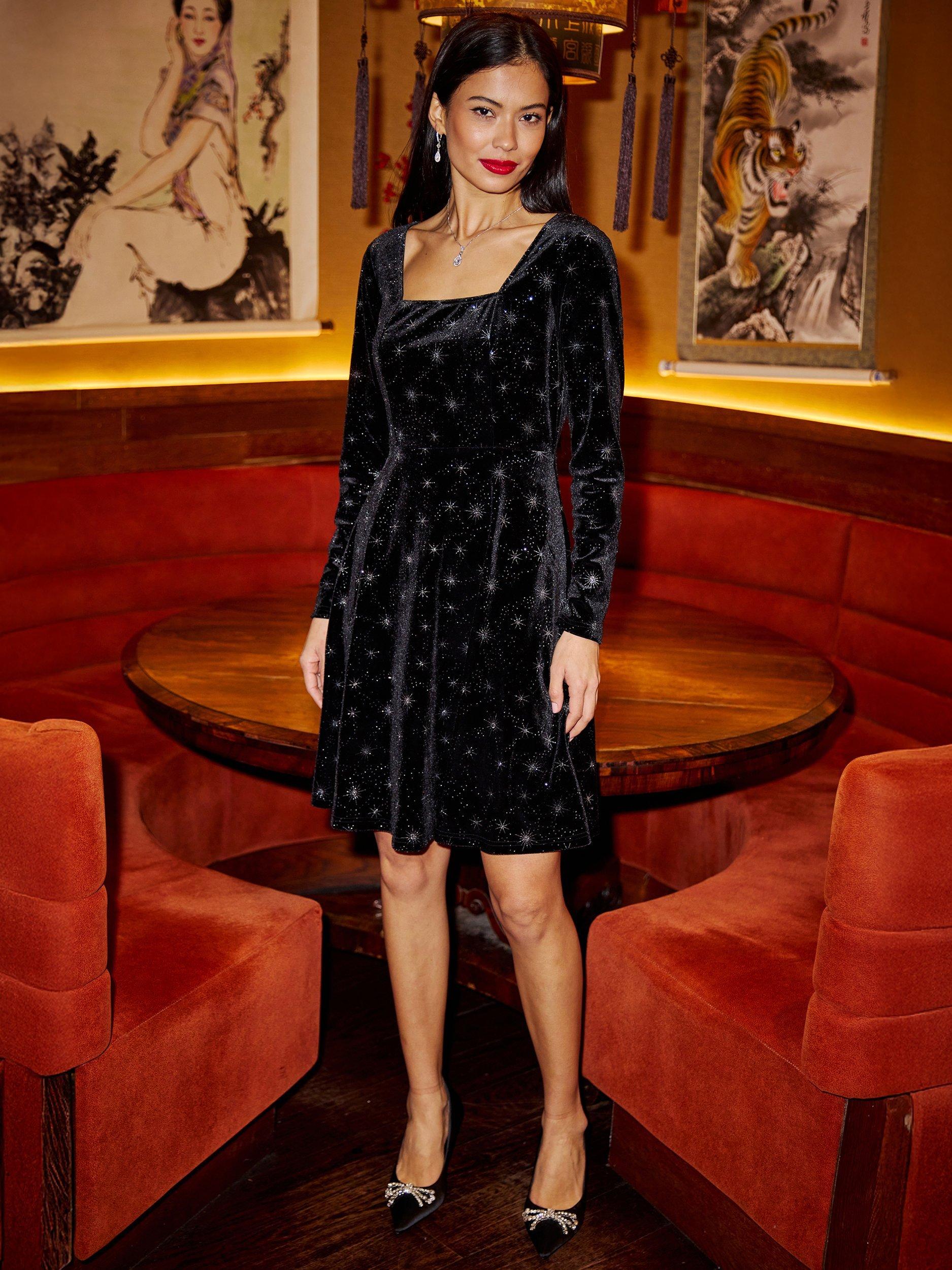 Product image 2 of 5, which shows Yumi Knee Length Skater Dress, Black, 8