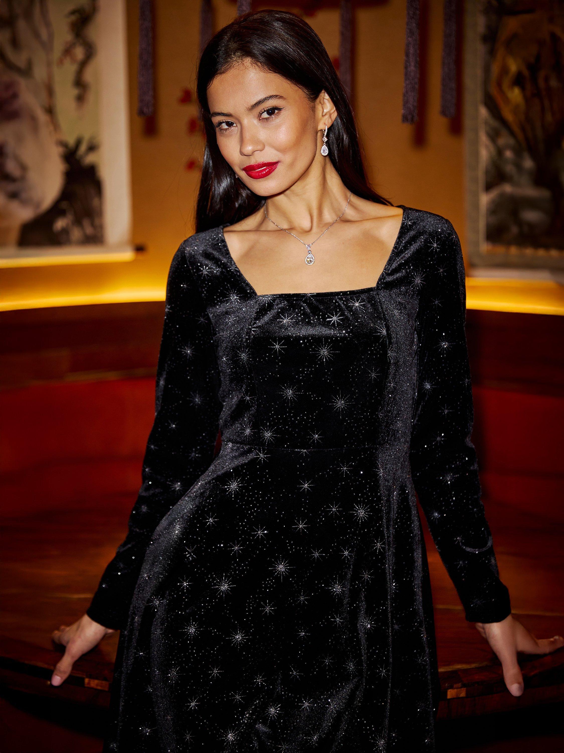 Product image 3 of 5, which shows Yumi Knee Length Skater Dress, Black, 8