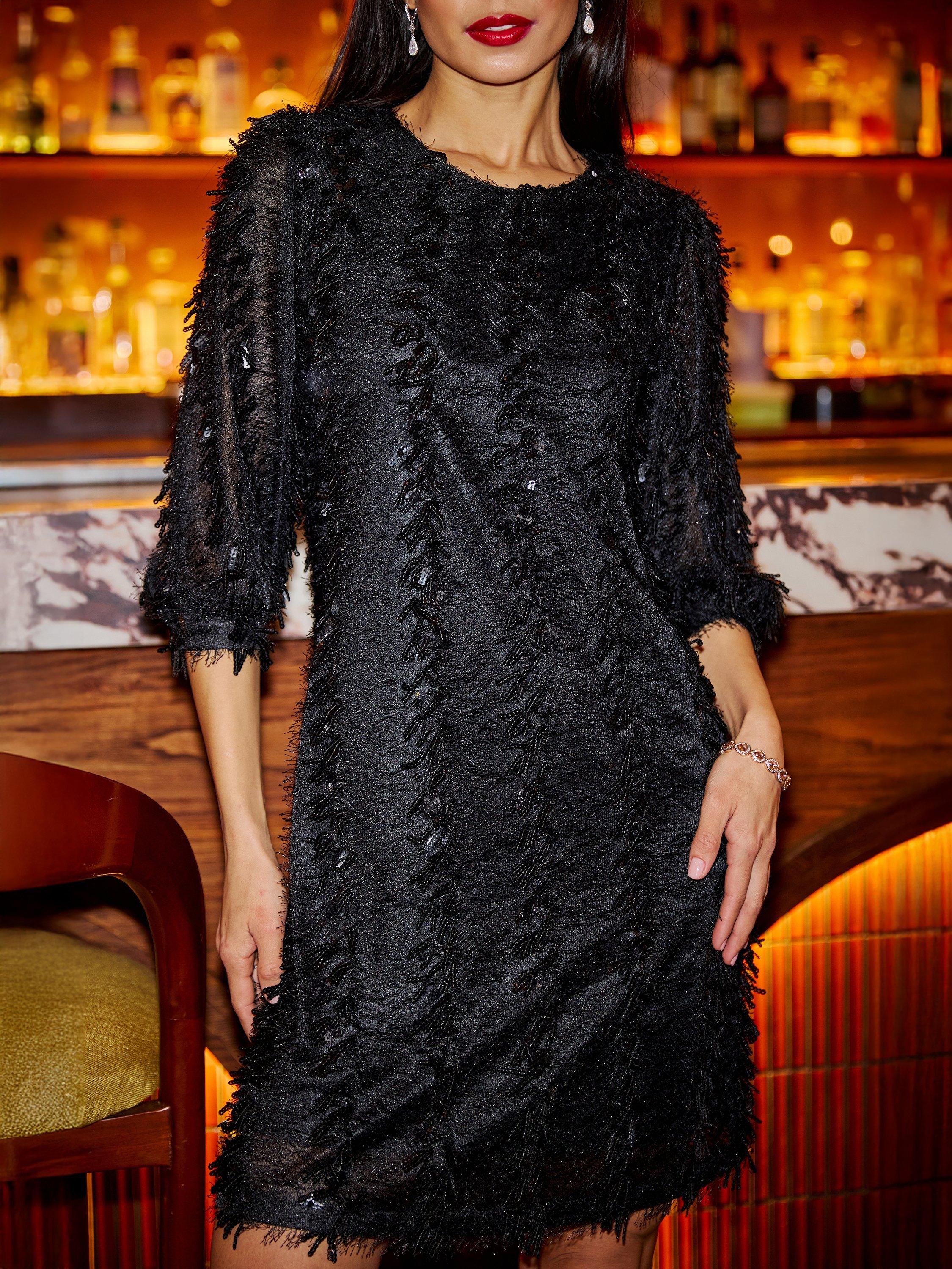 Product image 3 of 5, which shows Yumi Lined Knee Length Sequin Dress Tunic, Black, 8