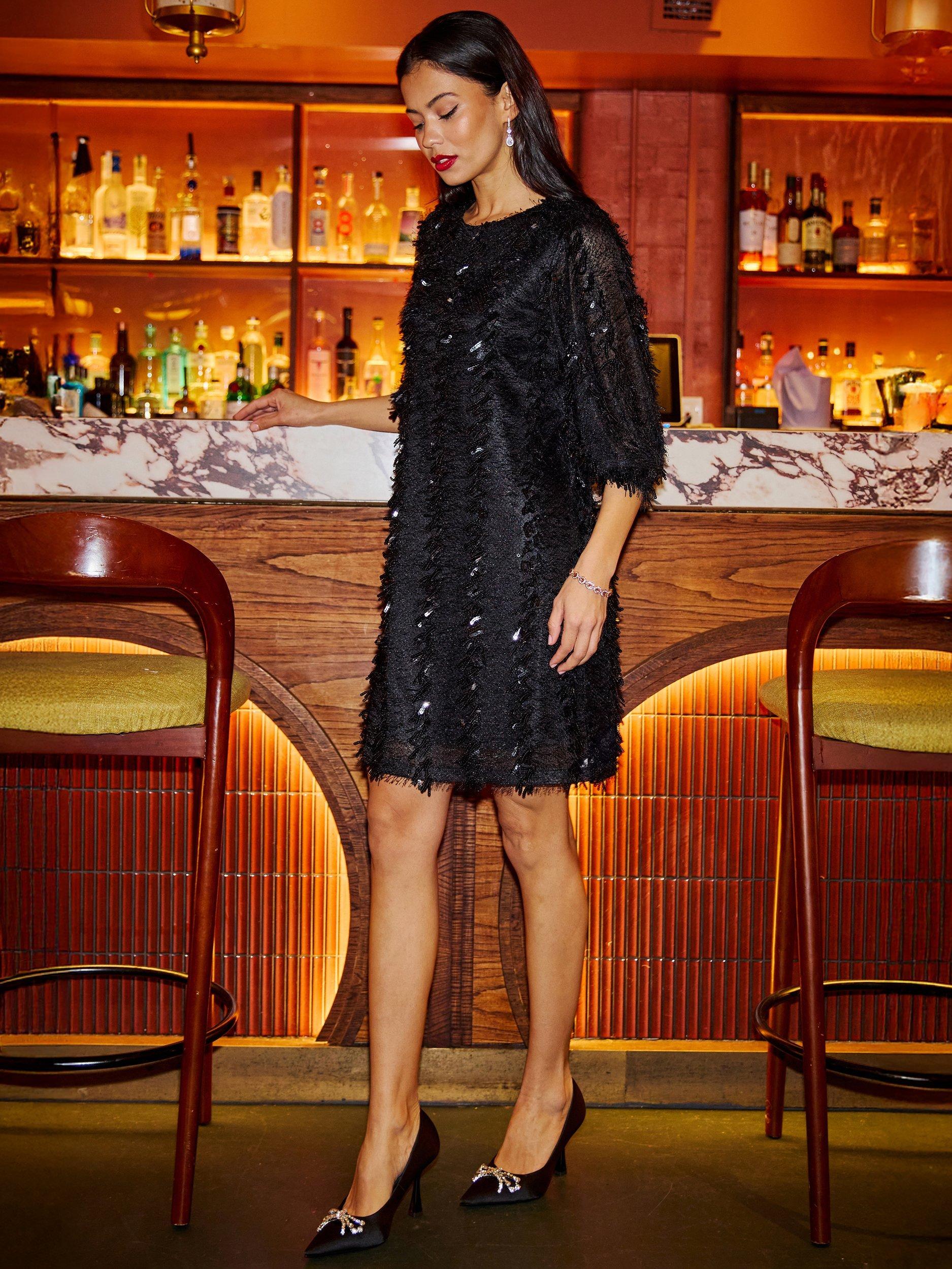 Product image 5 of 5, which shows Yumi Lined Knee Length Sequin Dress Tunic, Black, 8