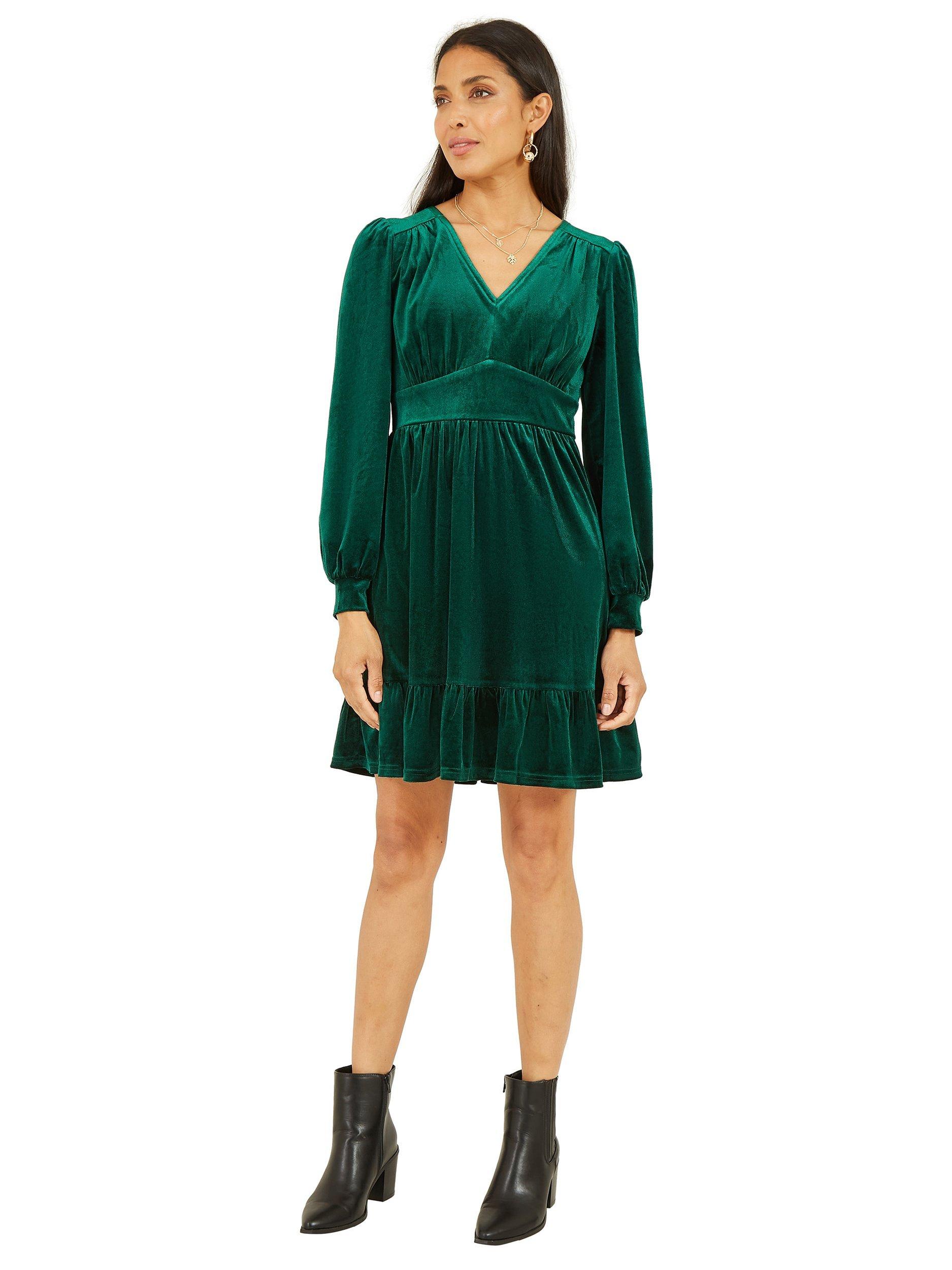 Yumi Velvet Long Sleeve Skater Dress