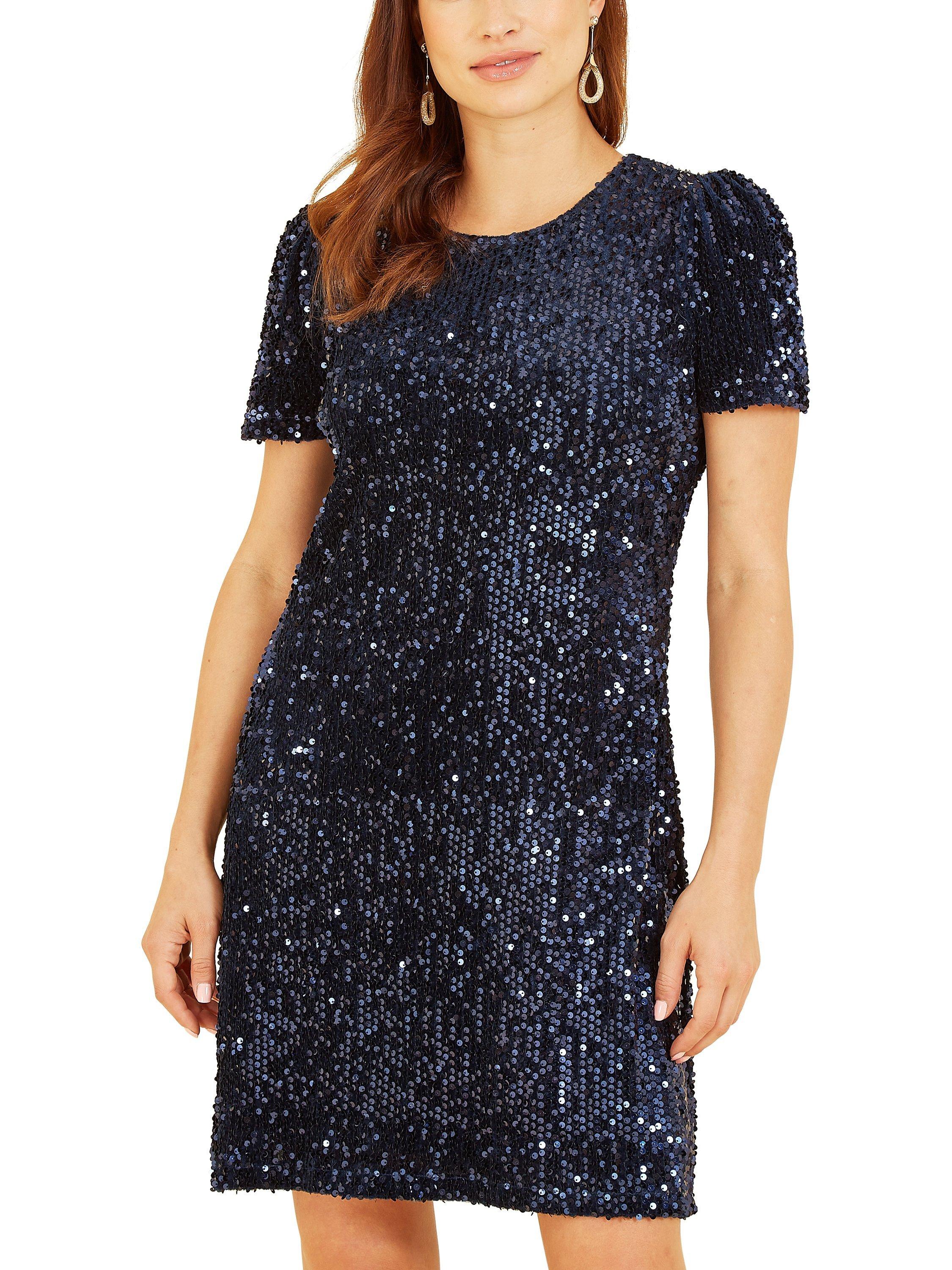 Product image 1 of 4, which shows Yumi Sequin Tunic Dress, Navy, 8