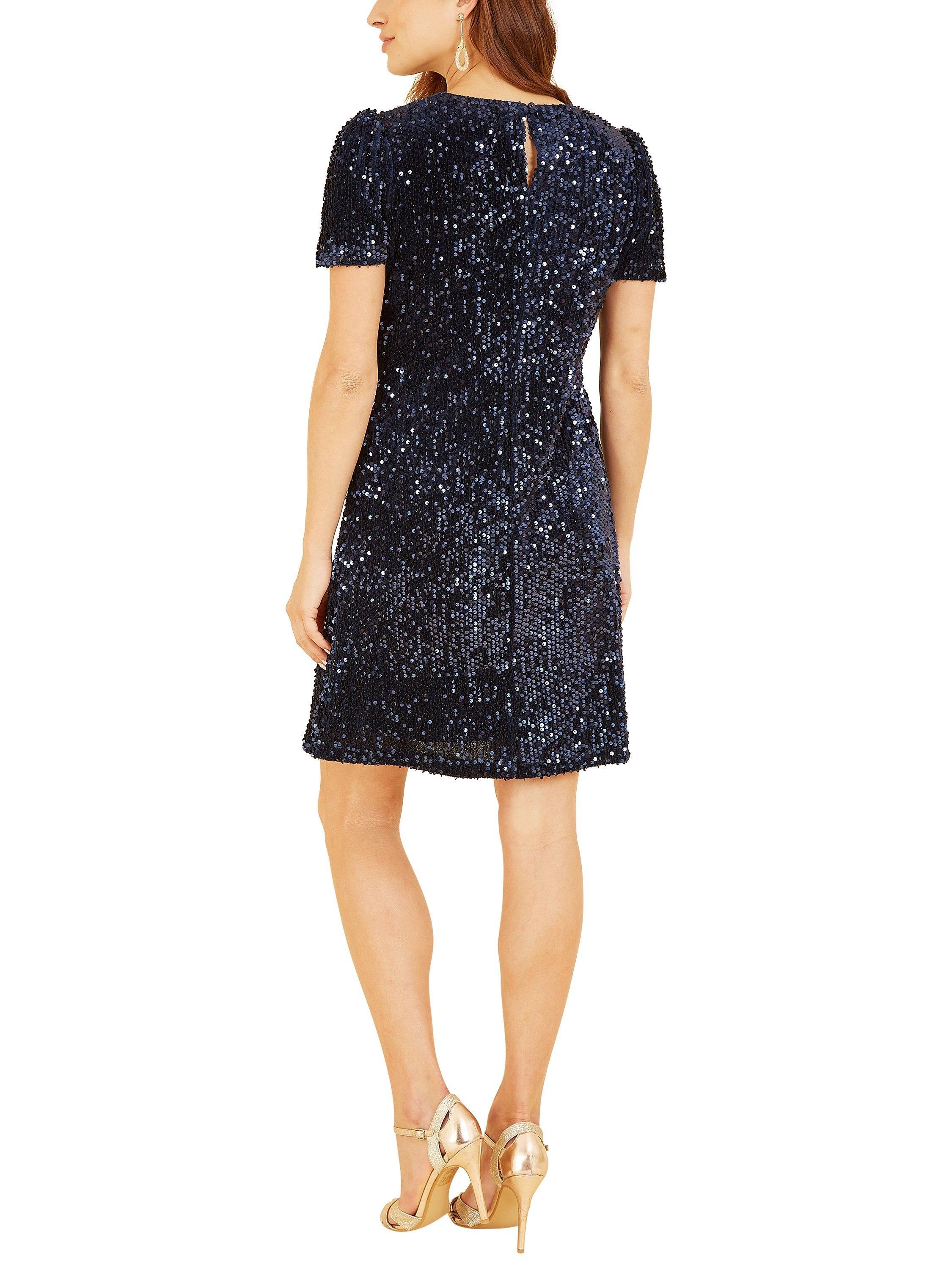 Product image 3 of 4, which shows Yumi Sequin Tunic Dress, Navy, 8