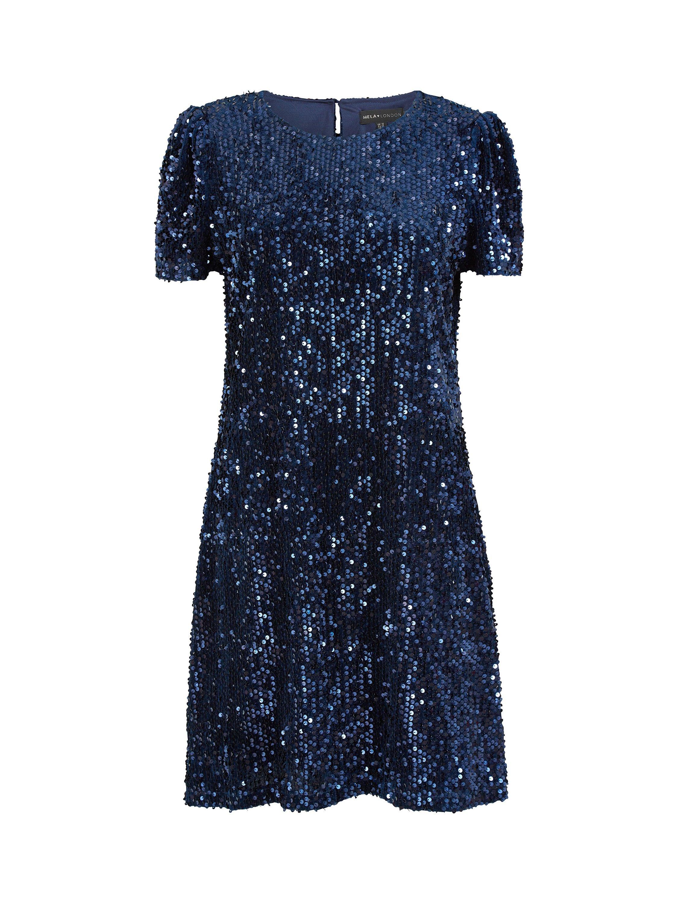 Product image 4 of 4, which shows Yumi Sequin Tunic Dress, Navy, 8