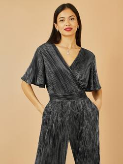 Yumi V-Neck Short Sleeve Pleated Embellished Jumpsuit - view 2, Black