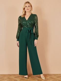 Yumi Sequin Wrap Jumpsuit, Green