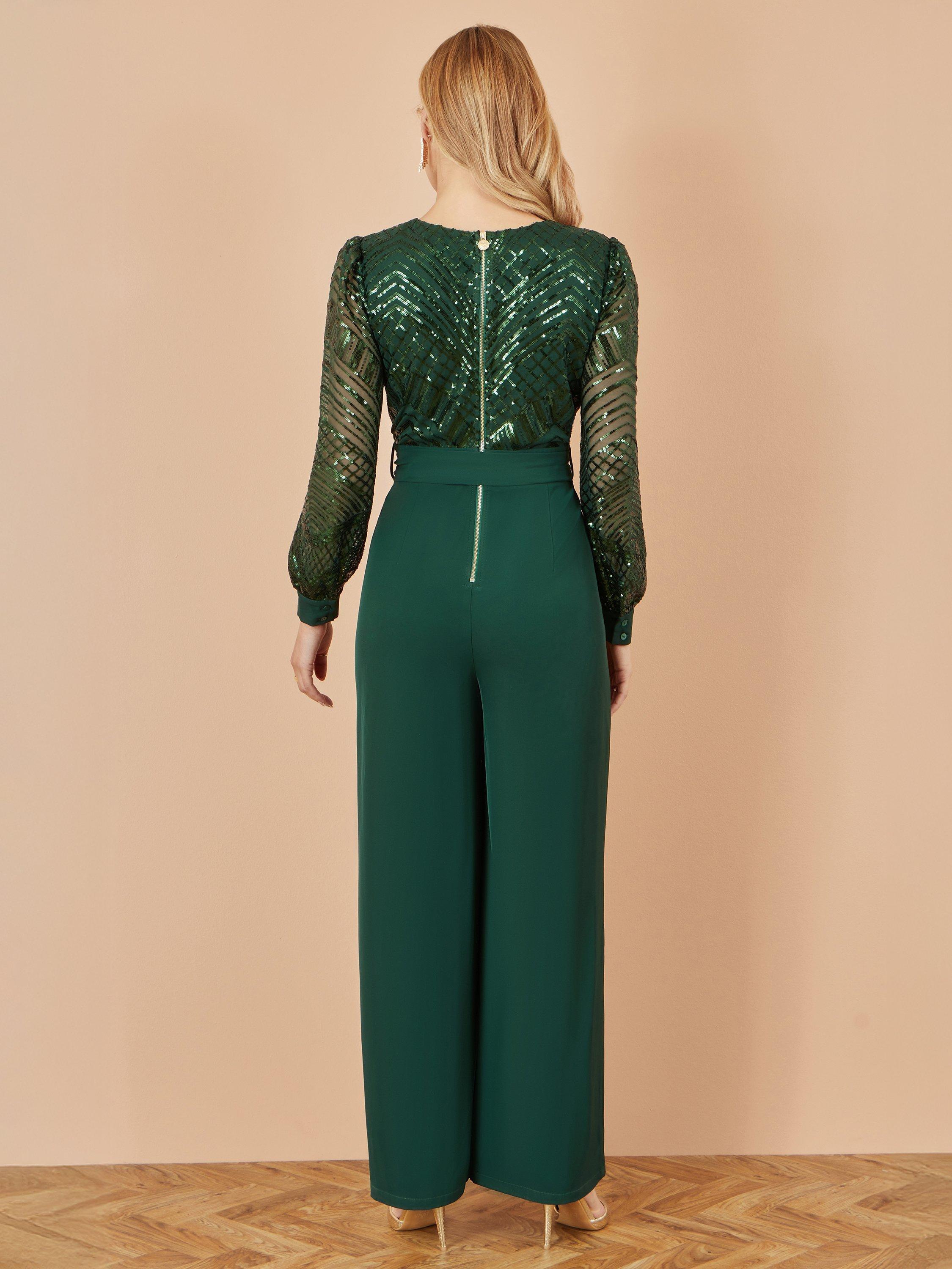 Product image 5 of 5, which shows Yumi Sequin Wrap Jumpsuit, Green, 8
