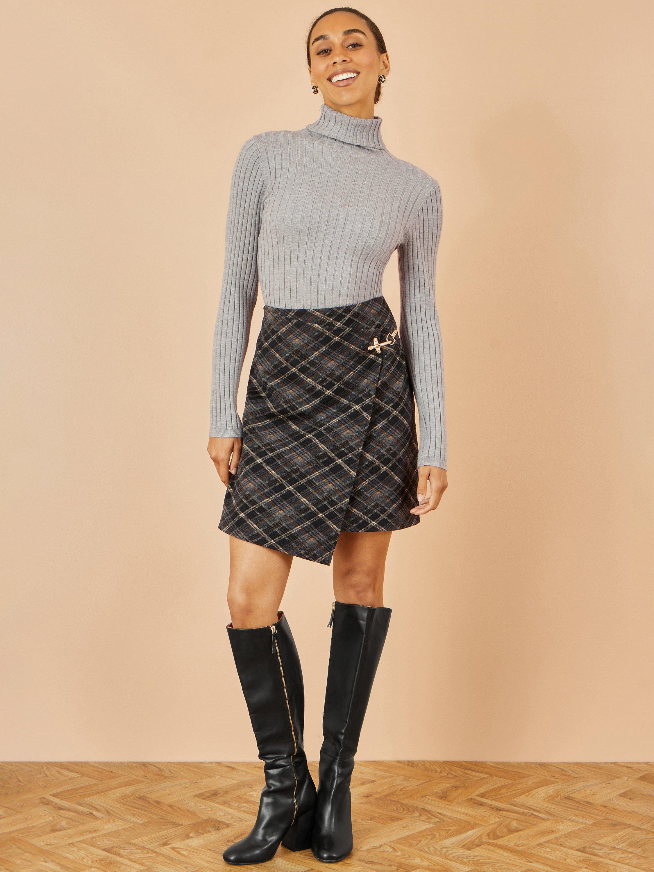 Product image 2 of 3, which shows Yumi Check Wrap Mini Skirt, Black, 8