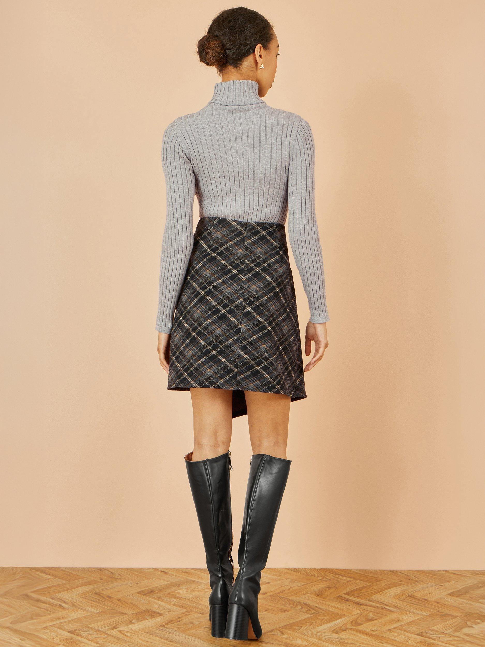 Product image 3 of 3, which shows Yumi Check Wrap Mini Skirt, Black, 8