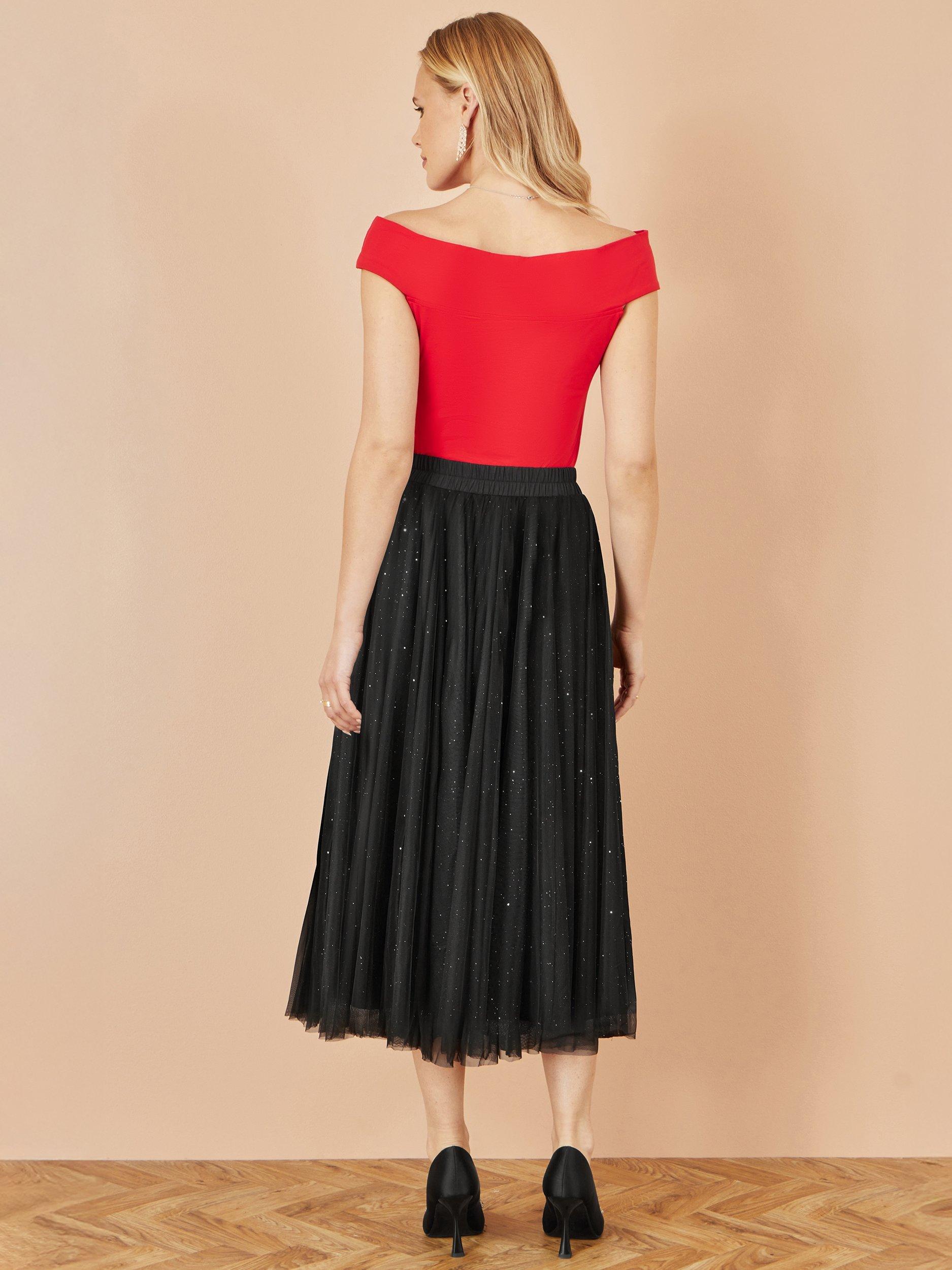 Product image 4 of 4, which shows Yumi Sparkle Mesh Flared Tulle Skirt , Black, 8