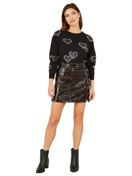 Yumi Sequin Mini Skirt, Black