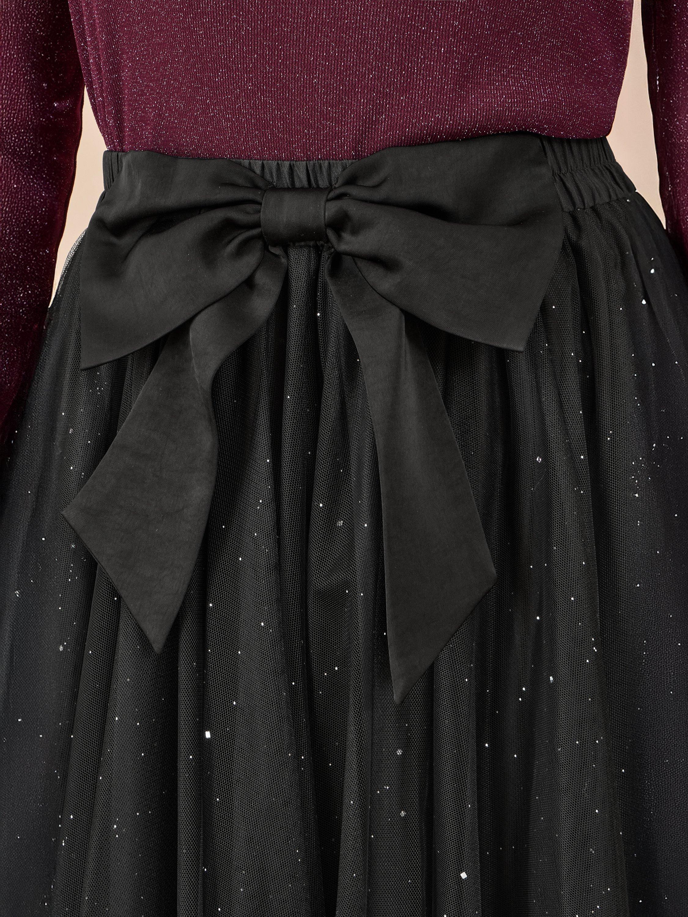 Product image 3 of 4, which shows Yumi Sparkle Mesh Midi Skirt, Black, 8