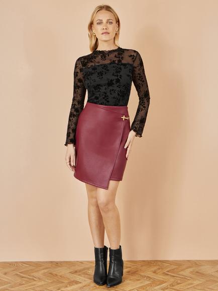 Yumi Faux Leather Wrap Mini Skirt, Burgundy