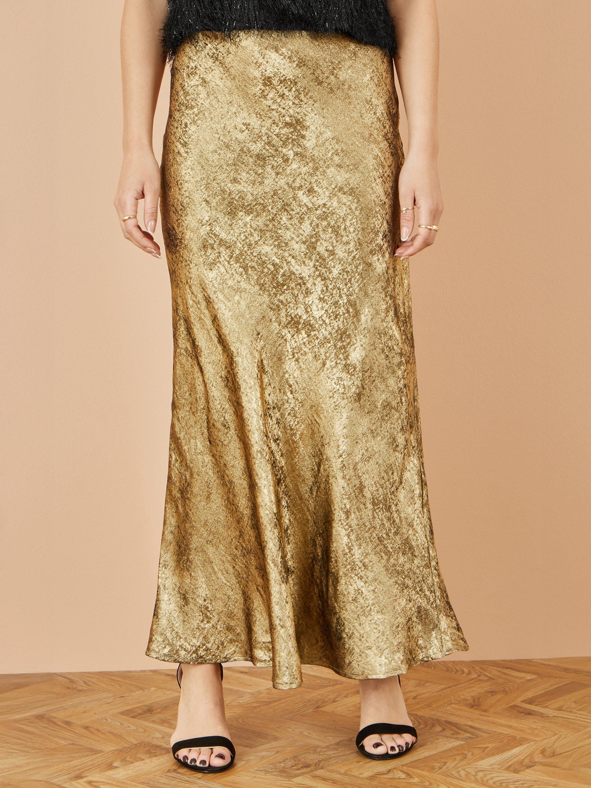 Product image 2 of 3, which shows Yumi Satin Midi Skirt, Gold, 8