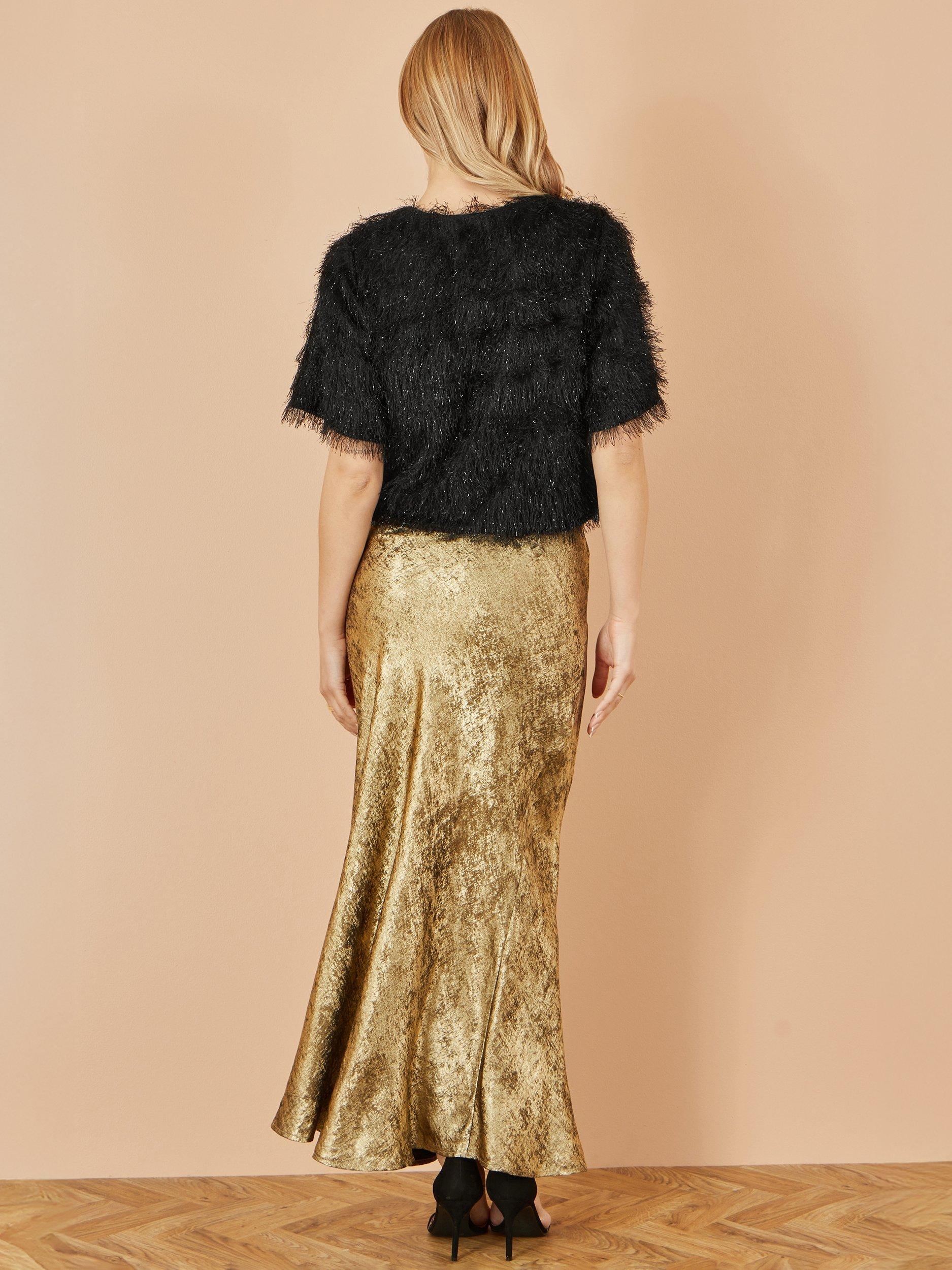Product image 3 of 3, which shows Yumi Satin Midi Skirt, Gold, 8