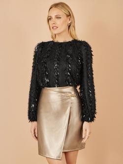 Yumi Hanging Sequin Round Neck Jumper, Black