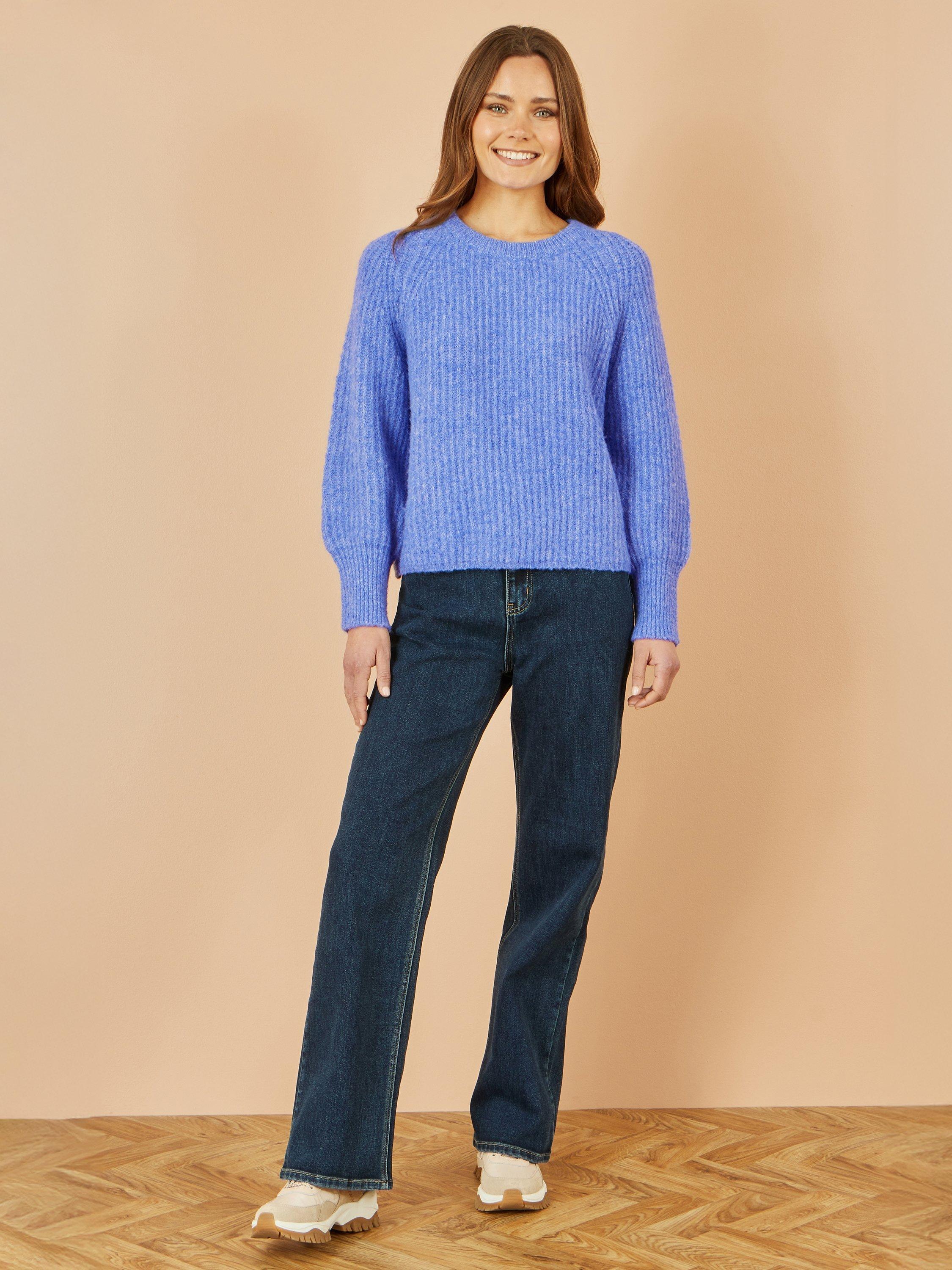 Product image 2 of 5, which shows Yumi Relaxed Fit Crew Neck Jumper, Blue, S-M
