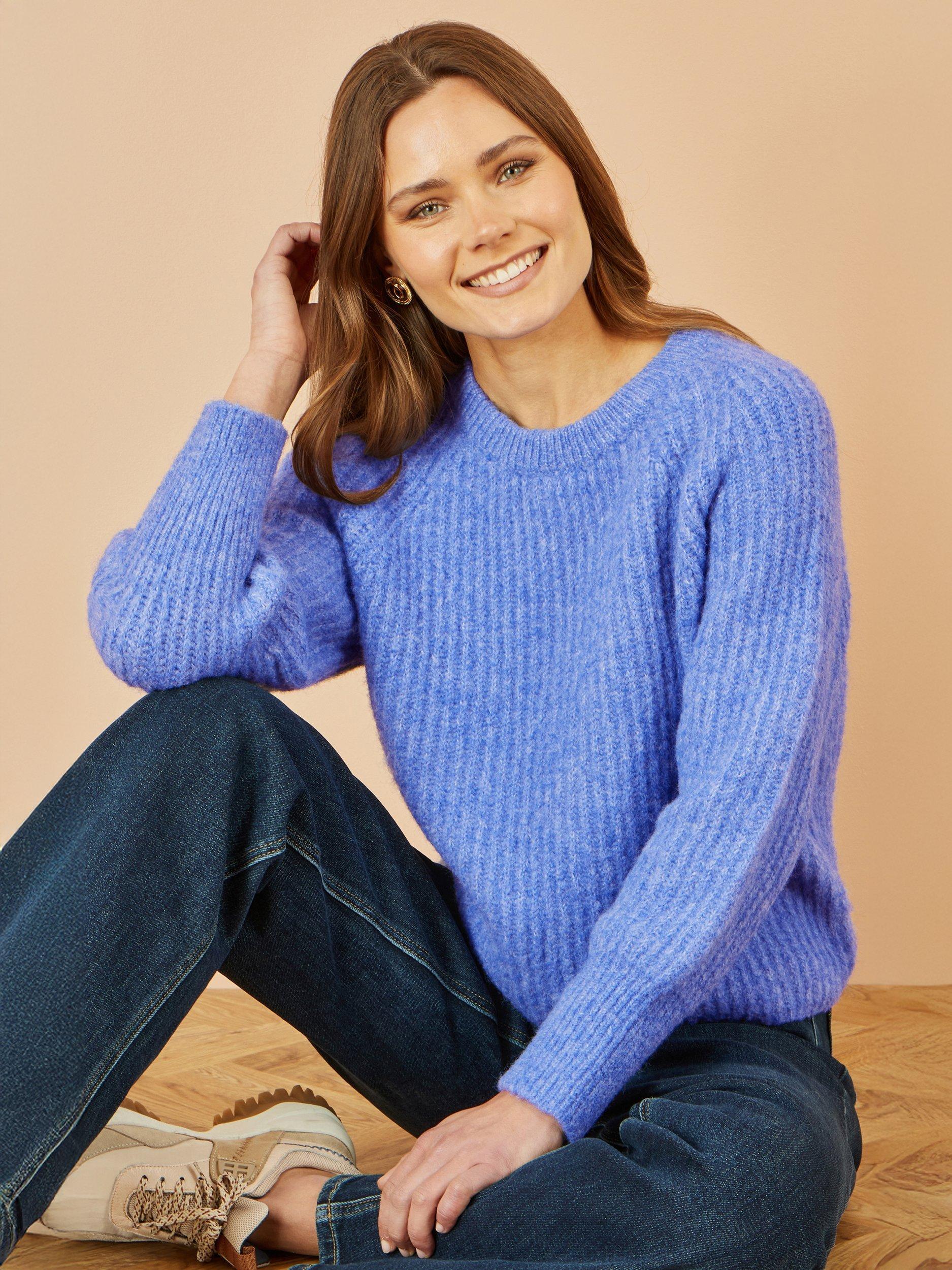Product image 3 of 5, which shows Yumi Relaxed Fit Crew Neck Jumper, Blue, S-M